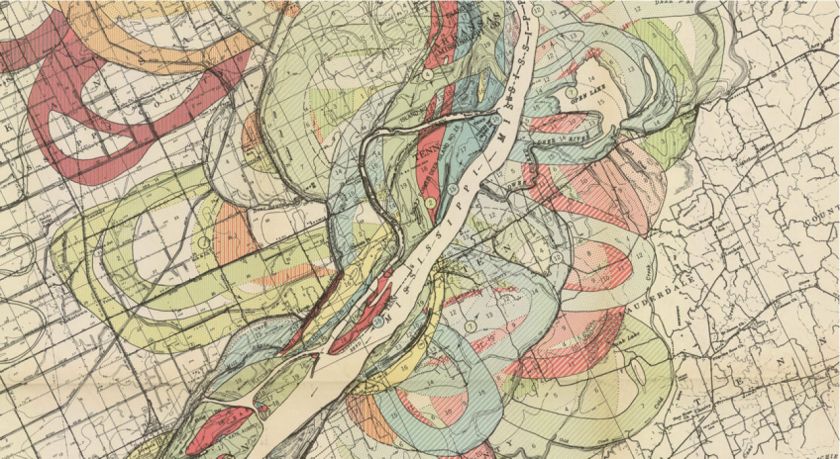 http://www.fastcodesign.com/1665126/gorgeous-vintage-floodplain-maps-that-look-like-modern-art In 1944, a cartographer named Harold N. Fisk commissioned an epic study of the Lower Mississippi River, charting its ebbs and flows over time. 